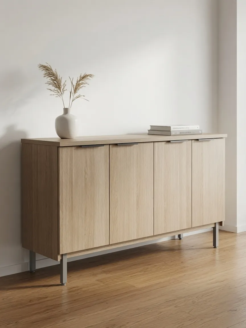 Credenza de madera reparada para oficina